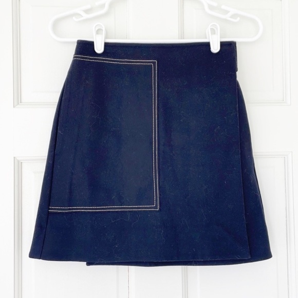COS skirt size 0 navy blue wrap short mini wool cashmere blend pockets A-line - Picture 1 of 3